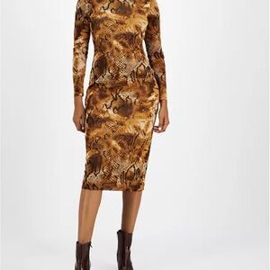 Bar III Brown Snake Print Long Sleeve Dress